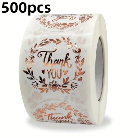500 Count 1.5 inch Round Rose Gold Thank You Stickers - Picture 2 of 5